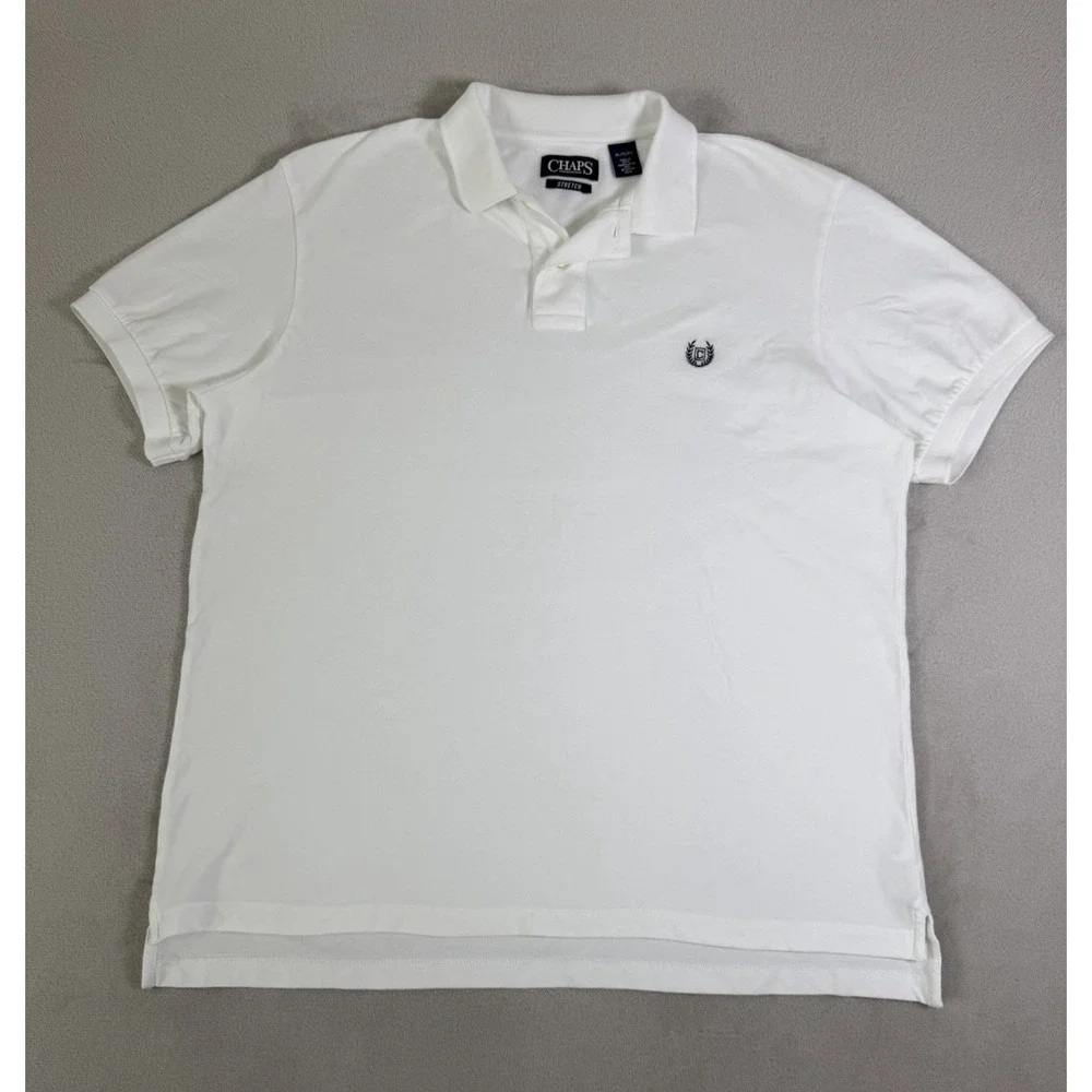 Chaps Stretch Polo Shirt Men's XL White Embroidered‎ Logo Casual Golf Polo